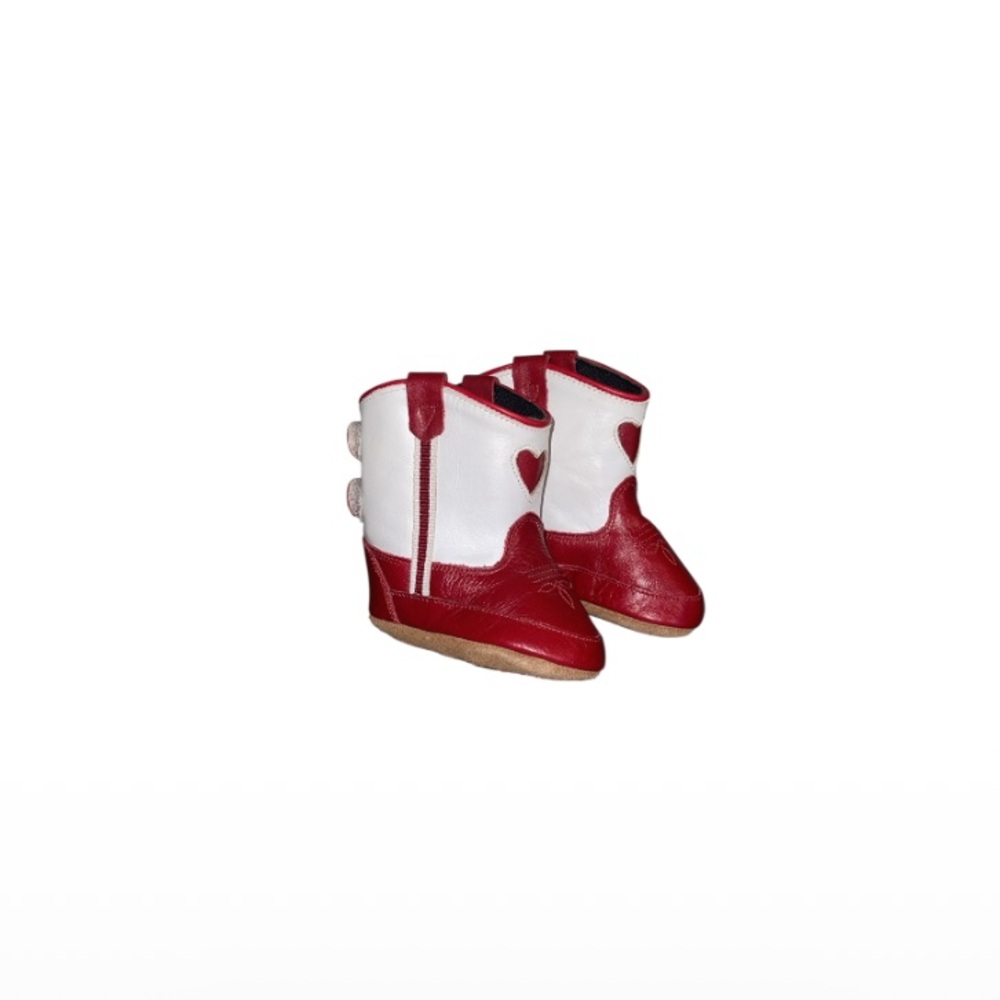 Old West Red and White Leather Cowboy Boots - Baby Size 1